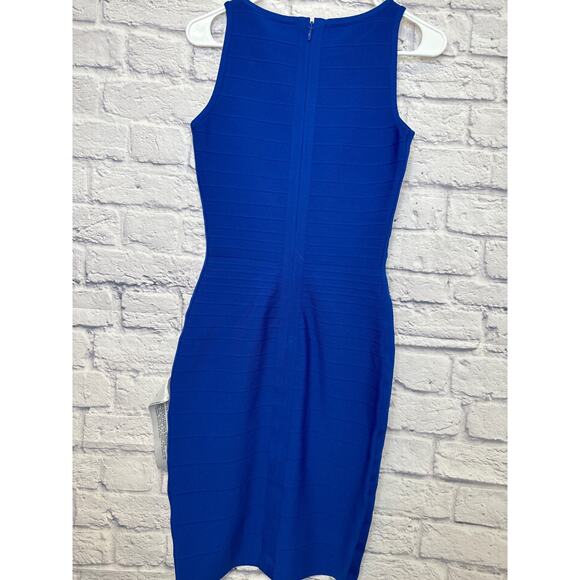 Dress The Population Blue Ribbed Bodycon Midi Stretch Sheath Dress SZ 2 NEW tags - Picture 3 of 3